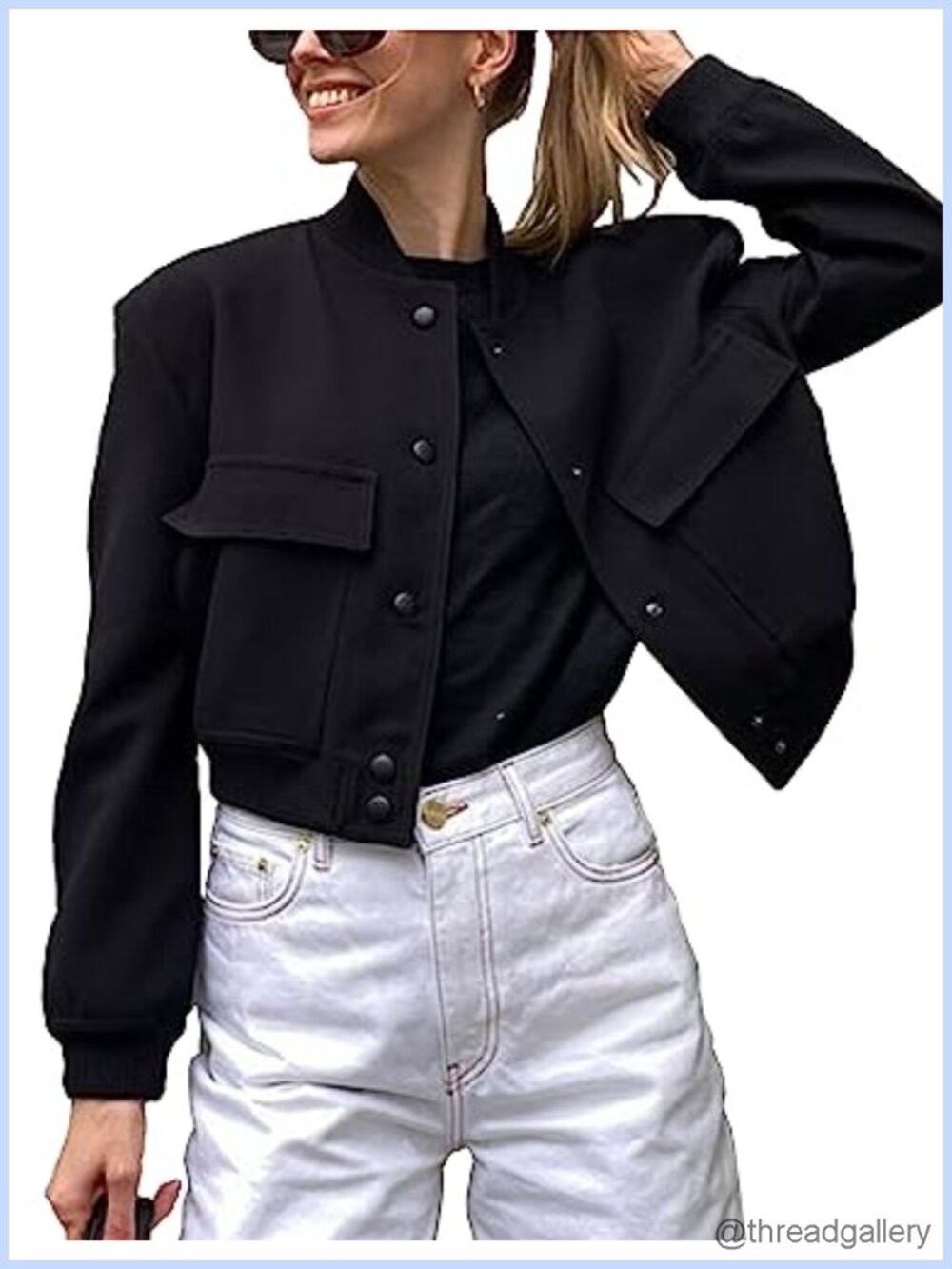 Women's Cropped Bomber Jacket Button Down Varsity Shacket